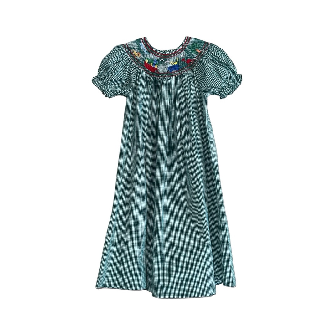 Rosalina Collections Green Gingham Smocked Bishop Style Dress Sz 4T